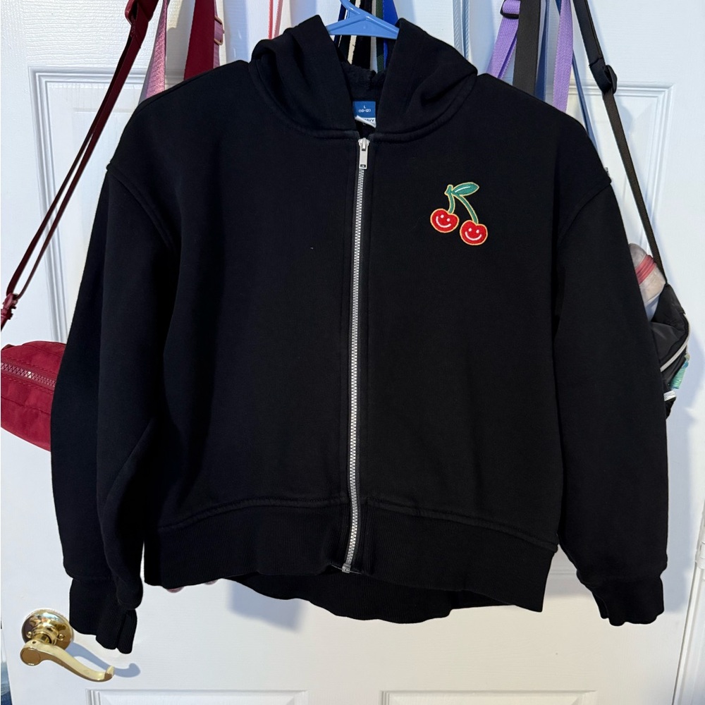 Black Hoodie with Cherry Embroidery